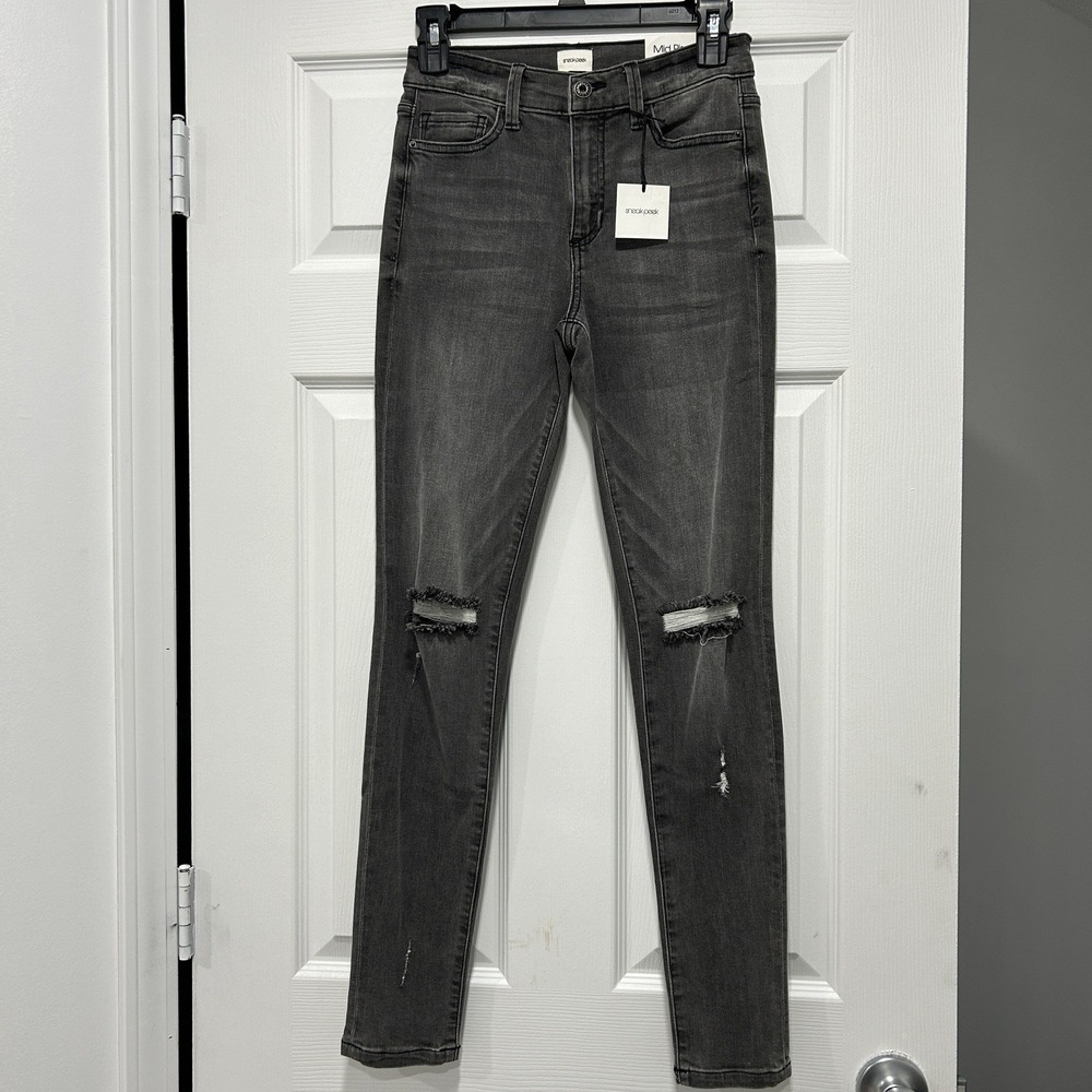 NWT Sneak Peek Women's Size 3 / W26" Mid Rise Distressed Skinny Jeans Charcoal